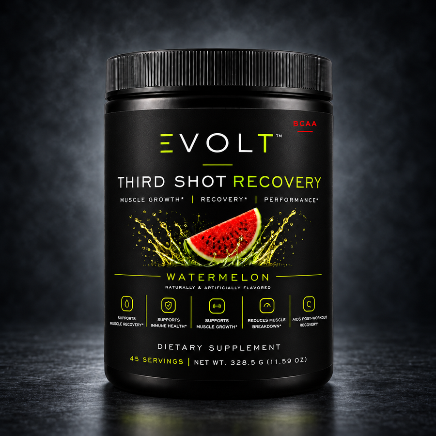 Third Shot Recovery BCAA Watermelon on consistent cool charcoal smoky studio background