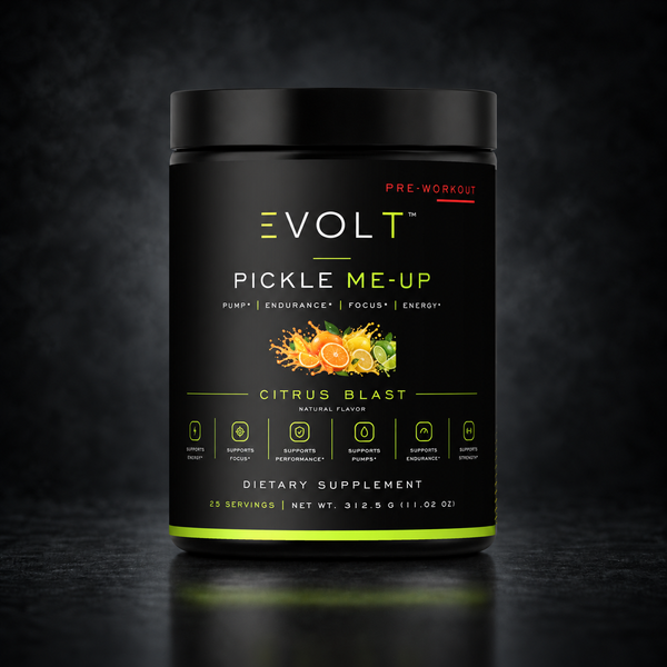 Pickle Me-Up Pre-Workout Citrus Blast on dark smoky studio background
