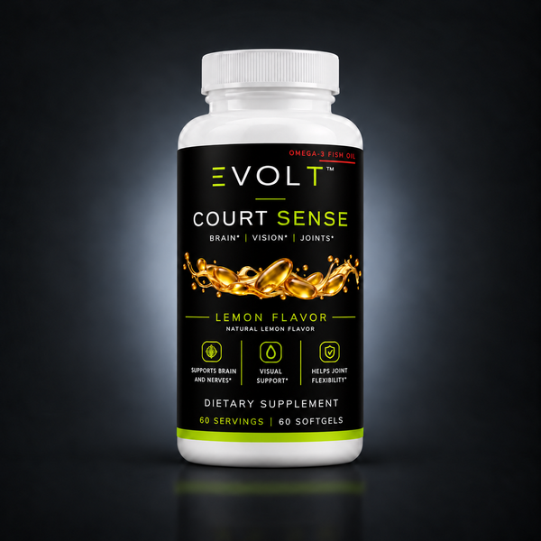 EVOLT ROC814 — Omega 3 Fish Oil — Lemon — 60 Softgels — gray studio background